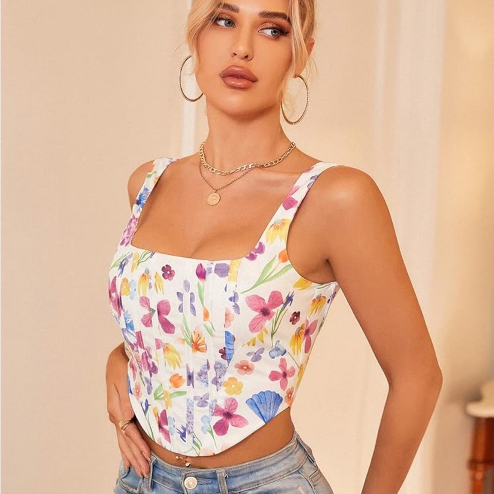 Women’s Cami Floral Corset Top with Back Zipper M